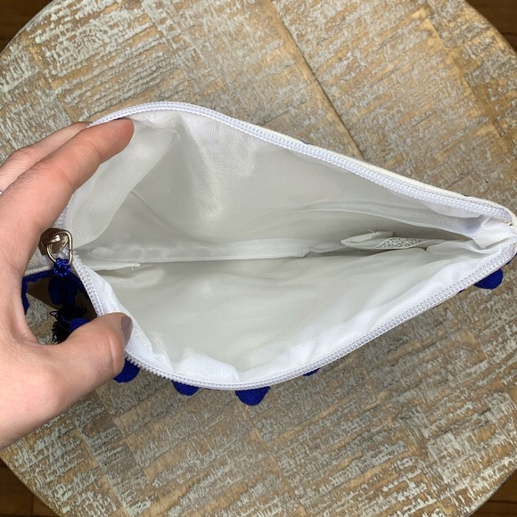 Cream and Blue Pompom Anchor Print Makeup Bag - Picture 4 of 7